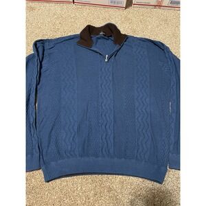 Riscato Mens Blue Textured Quarter Zip Silk Cotton Blend Sweater XXL
